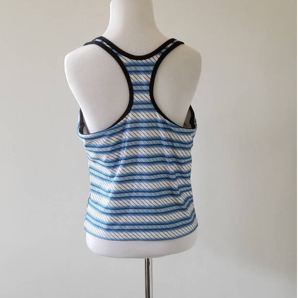 Adidas Racerback Cropped Athletic Tank Blue White Striped Medium - Picture 4 of 10